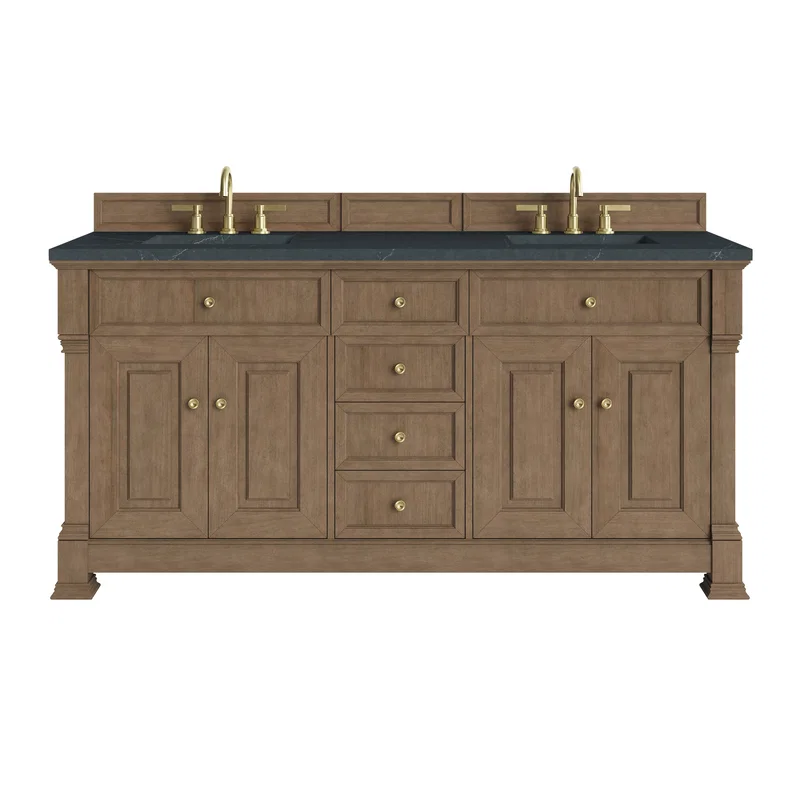 Brookfield 72" Double Vanity, Pecan, w/ 3 CM Charcoal Soapstone Silestone Top