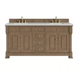 Brookfield 72" Double Vanity, Pecan w/ 3 CM Eternal Jasmine Pearl Silestone Top