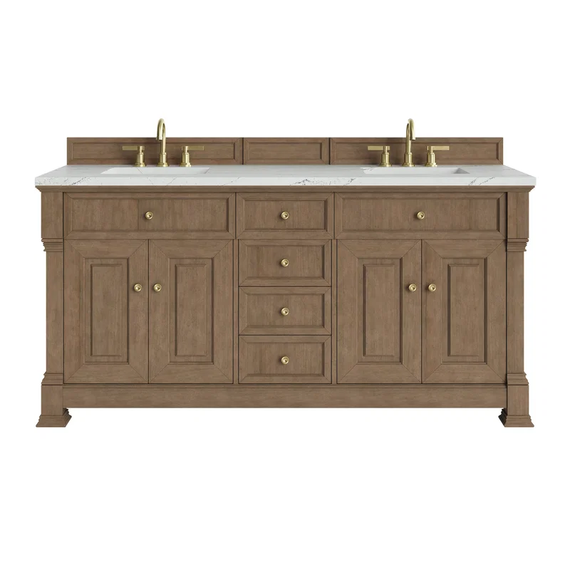 Brookfield 72" Double Vanity, Pecan w/ 3 CM Ethereal Noctis Silestone Top