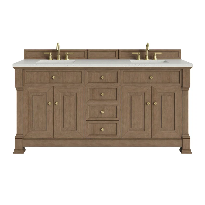 Brookfield 72" Double Vanity, Pecan w/ 3 CM Lime Delight Silestone Top