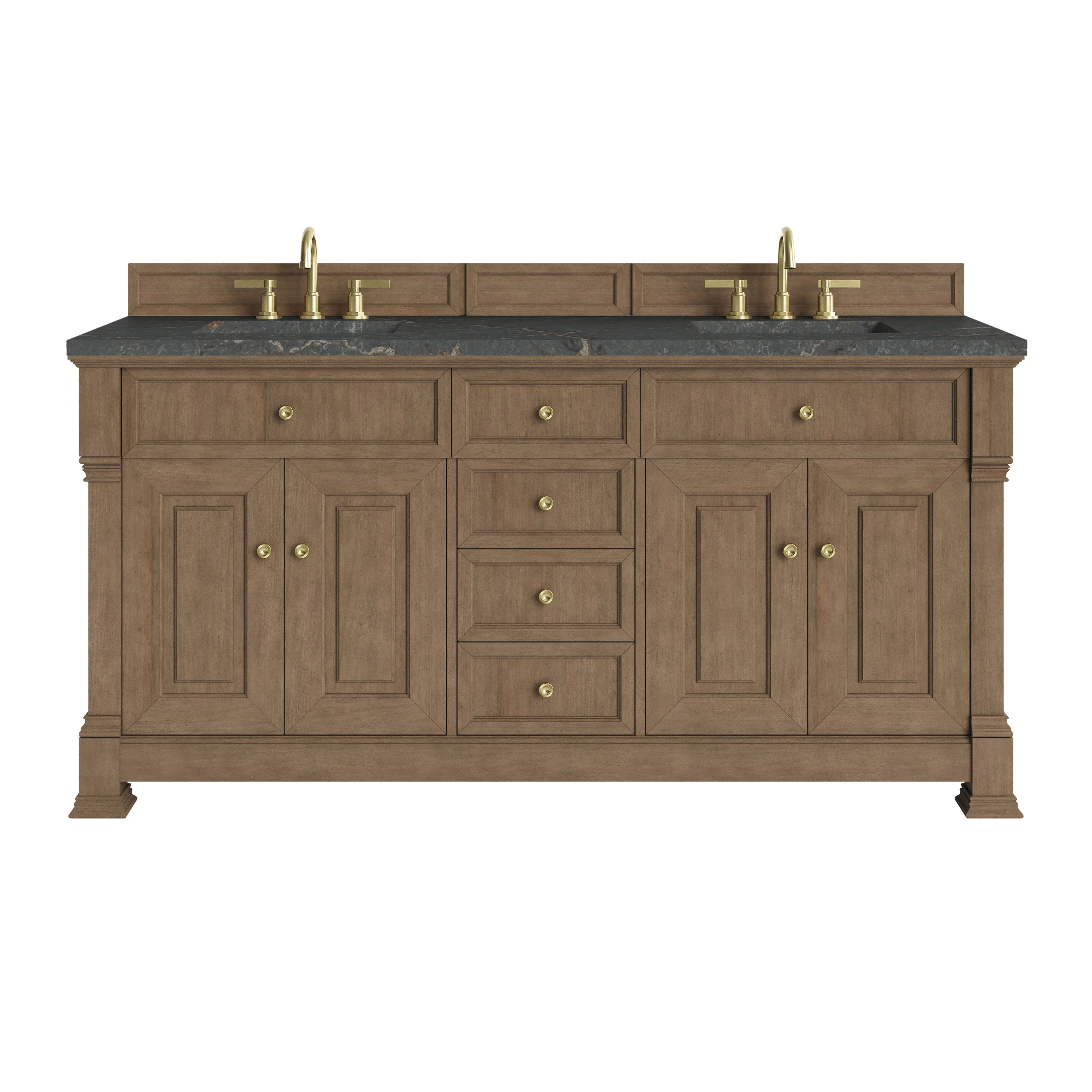 Brookfield 72" Double Vanity, Pecan w/ 3 CM Parisien Bleu Silestone Top