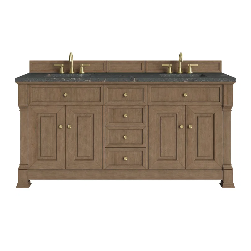 Brookfield 72" Double Vanity, Pecan w/ 3 CM Parisien Bleu Silestone Top