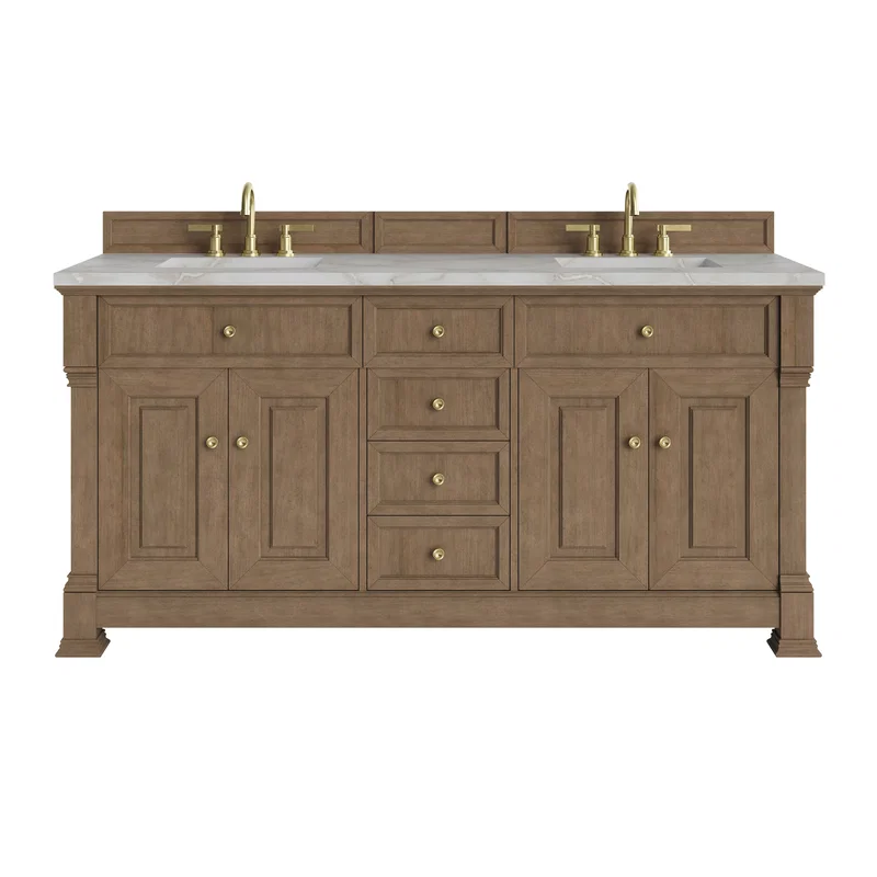 Brookfield 72" Double Vanity, Pecan w/ 3 CM Victorian Silver Silestone Top