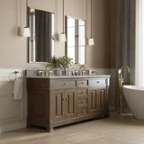 Brookfield 72" Double Vanity, Pecan w/ 3 CM Victorian Silver  Silestone Top