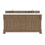 Brookfield 72" Double Vanity, Pecan w/ 3 CM White Zeus Silestone Top