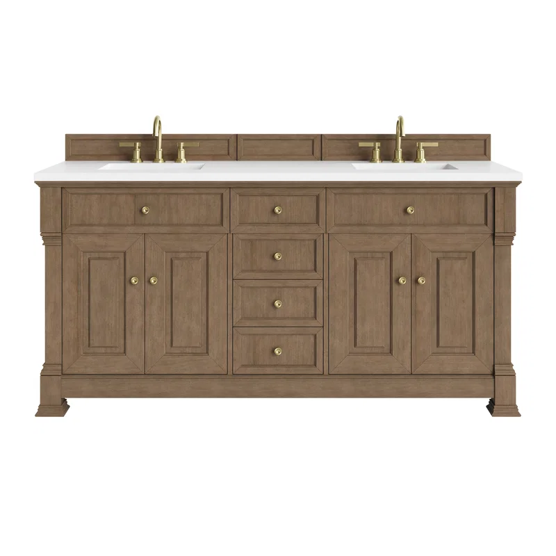 Brookfield 72" Double Vanity, Pecan w/ 3 CM White Zeus Silestone Top