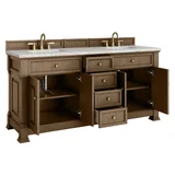 Brookfield 72" Double Vanity, Pecan w/ 3 CM Eternal Jasmine Pearl Silestone Top w/ FreePower Wireless Charger