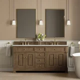 Brookfield 72" Double Vanity, Pecan w/ 3 CM Eternal Jasmine Pearl Silestone Top w/ FreePower Wireless Charger