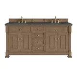 Brookfield 72" Double Vanity, Pecan w/ 3 CM Parisien Bleu Silestone Top w/ FreePower Wireless Charger