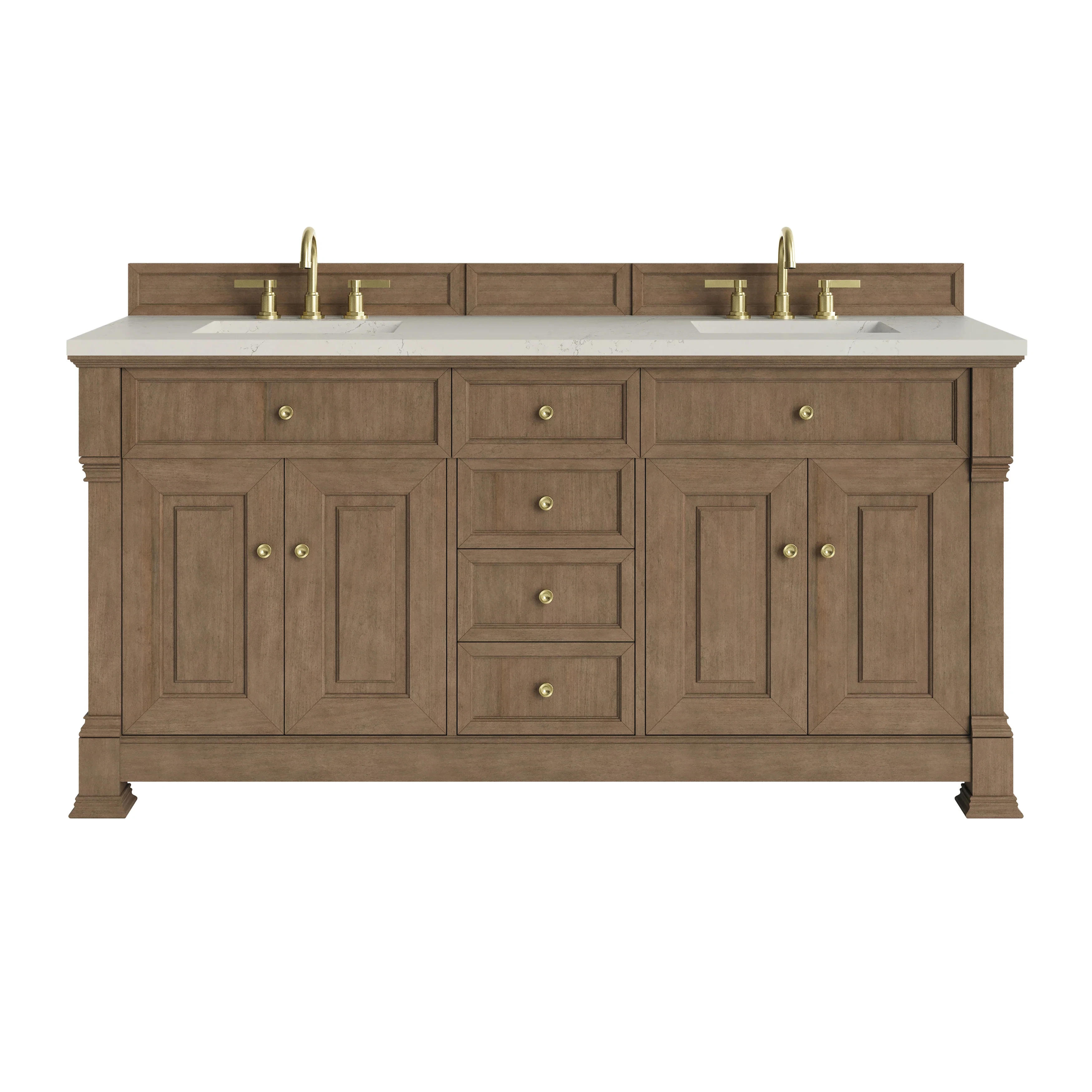 Brookfield 72" Double Vanity, Pecan, w/ 3 CM Siberian Silestone Top w/FreePower Wireless Charger