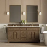 Brookfield 72" Double Vanity, Pecan, w/ 3 CM Siberian Silestone Top w/FreePower Wireless Charger