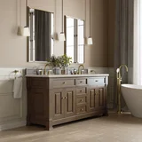 Brookfield 72" Double Vanity, Pecan, w/ 3 CM Siberian Silestone Top w/FreePower Wireless Charger