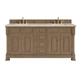 Brookfield 72" Double Vanity, Pecan, w/ 3 CM Tajnar Eclos Top w/FreePower Wireless Charger