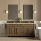 Brookfield 72" Double Vanity, Pecan, w/ 3 CM Tajnar Eclos Top w/FreePower Wireless Charger