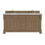Brookfield 72" Double Vanity, Pecan w/ 3 CM Victorian Silver  Silestone Top w/ FreePower Wireless Charger