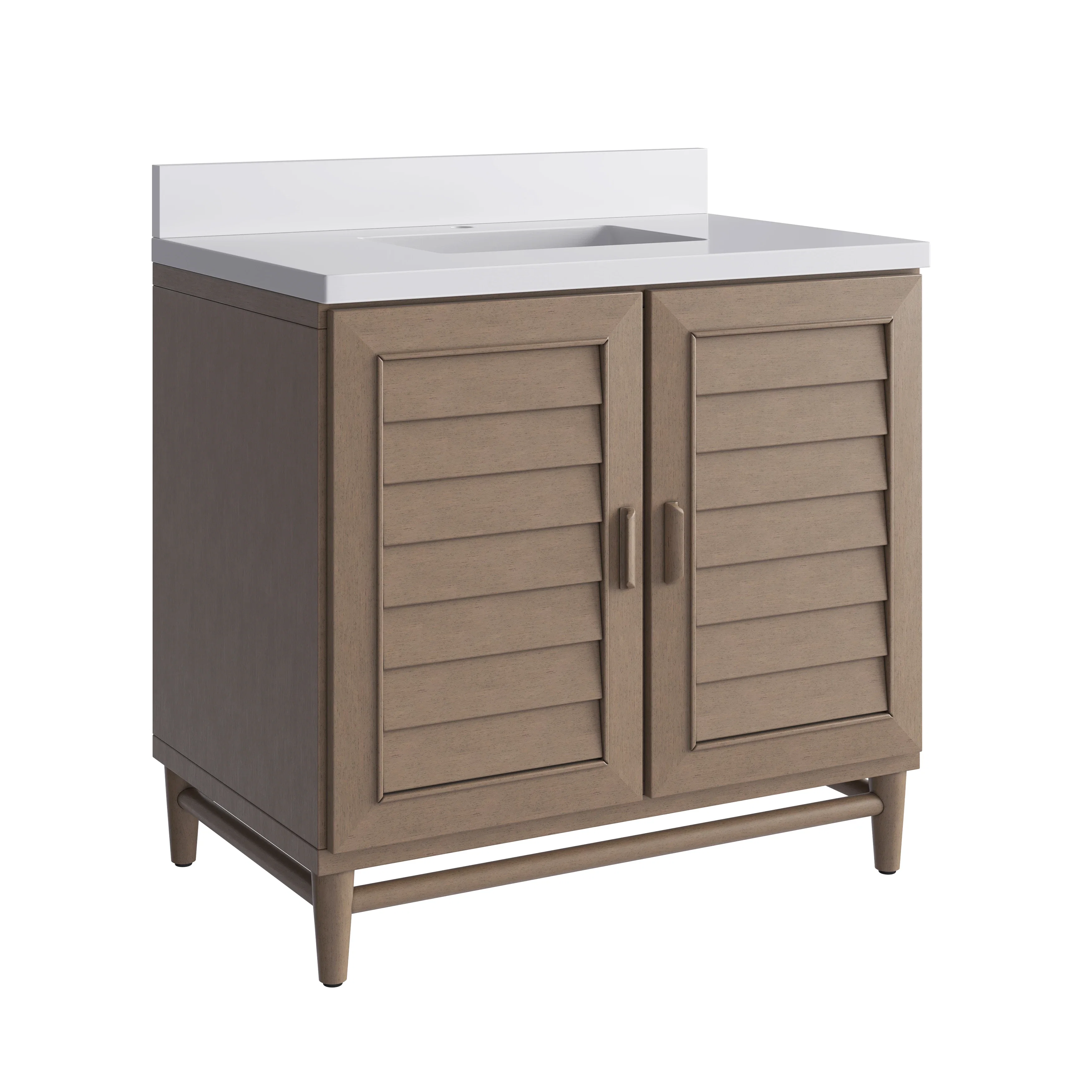 Portland 36" Single Vanity Whitewashed Walnut w/ Single Hole 3 CM White Zeus Silestone Top & Backsplash