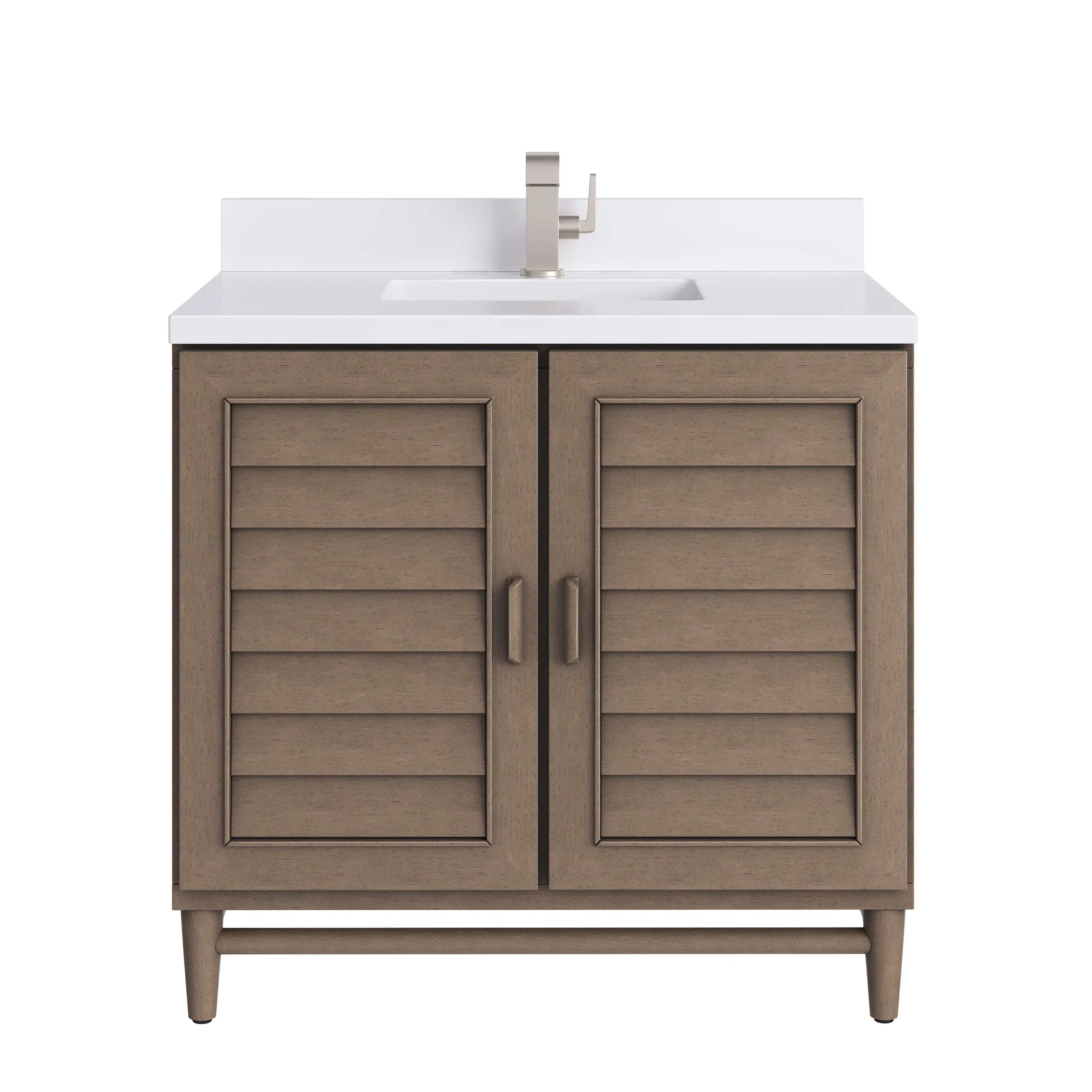 Portland 36" Single Vanity Whitewashed Walnut w/ Single Hole 3 CM White Zeus Silestone Top & Backsplash