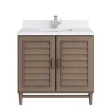 Portland 36" Single Vanity Whitewashed Walnut w/ Single Hole 3 CM White Zeus Silestone Top & Backsplash