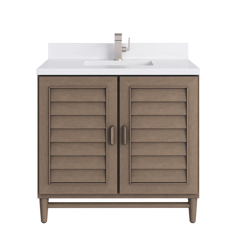 Portland 36" Single Vanity Whitewashed Walnut w/ Single Hole 3 CM White Zeus Silestone Top & Backsplash
