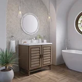 Portland 36" Single Vanity Whitewashed Walnut w/ Single Hole 3 CM White Zeus Silestone Top & Backsplash