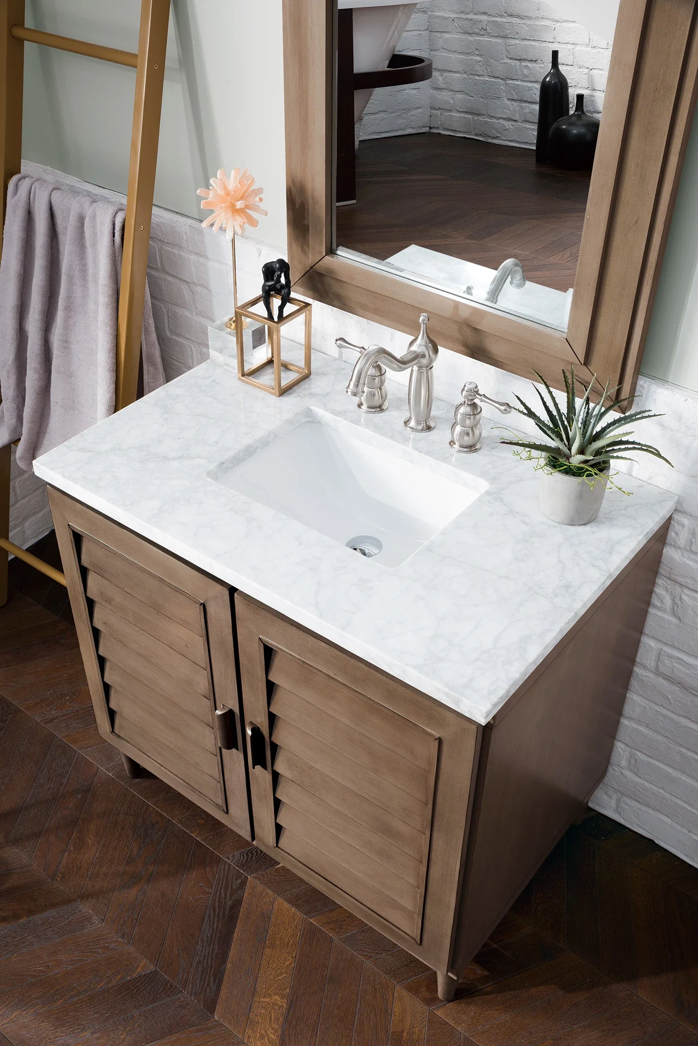 Portland 36" Single Vanity Whitewashed Walnut w/ 3 CM Carrara Marble Top