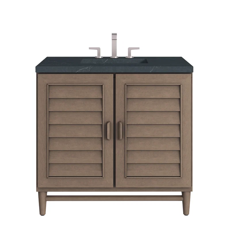 Portland 36" Single Vanity Whitewashed Walnut w/ 3 CM Charcoal Soapstone Silestone Top