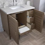 Portland 36" Single Vanity Whitewashed Walnut w/ 3 CM Eternal Jasmine Pearl Silestone Top