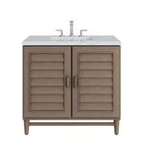 Portland 36" Single Vanity Whitewashed Walnut w/ 3 CM Ethereal Noctis Silestone Top