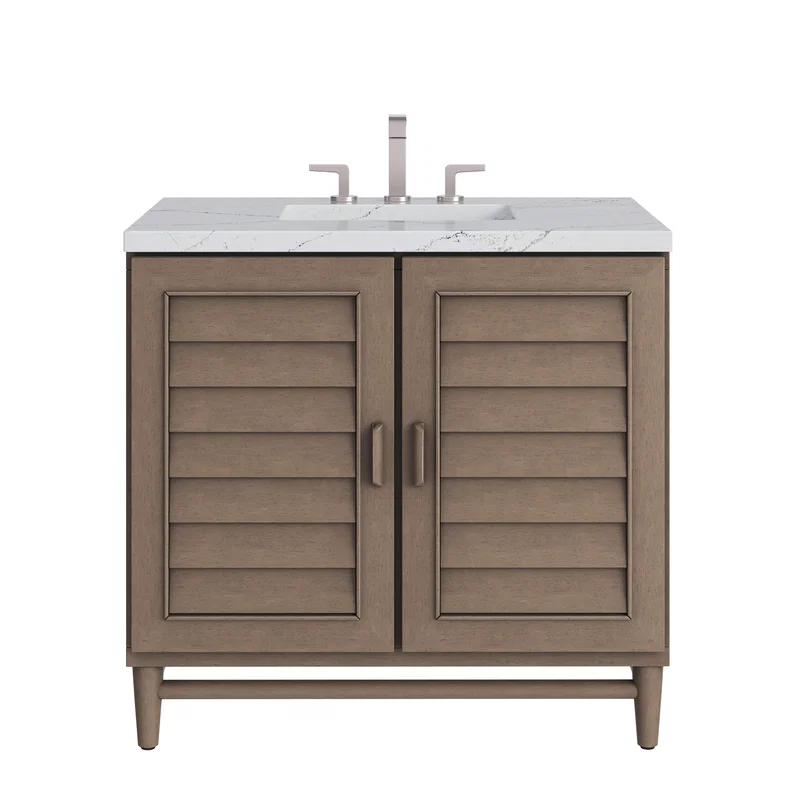 Portland 36" Single Vanity Whitewashed Walnut w/ 3 CM Ethereal Noctis Silestone Top