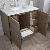Portland 36" Single Vanity Whitewashed Walnut w/ 3 CM Ethereal Noctis Silestone Top