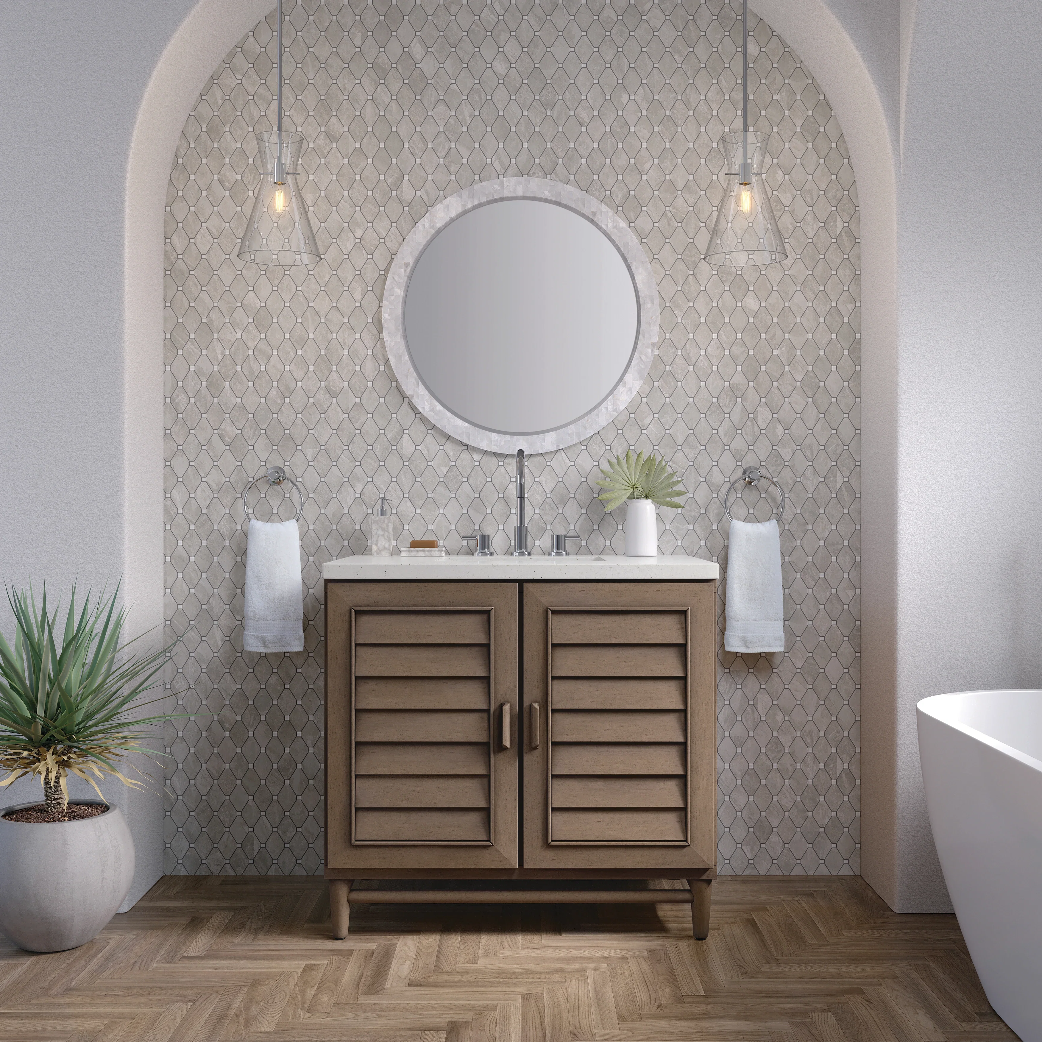 Portland 36" Single Vanity Whitewashed Walnut w/ 3 CM Lime Delight Silestone Top