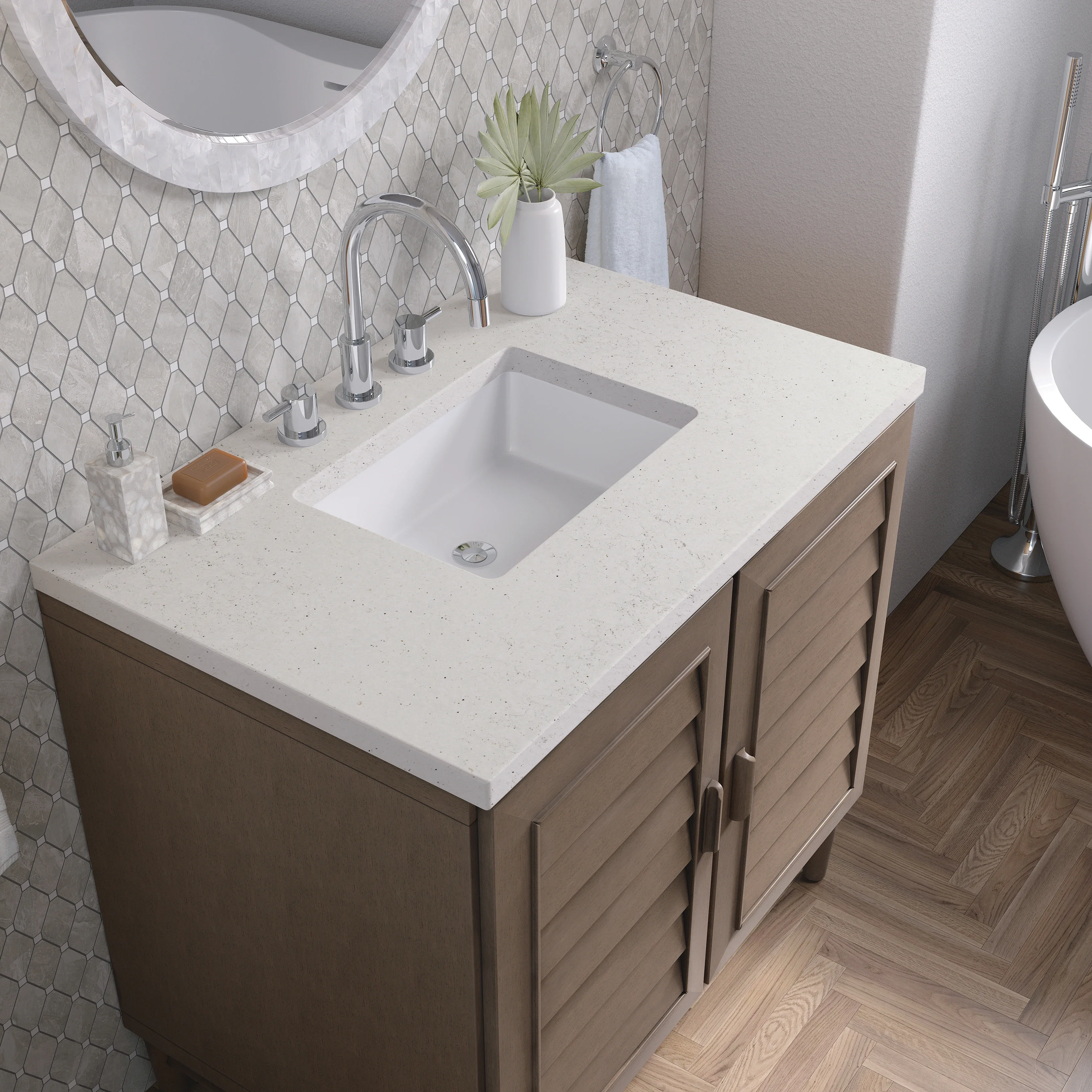 Portland 36" Single Vanity Whitewashed Walnut w/ 3 CM Lime Delight Silestone Top