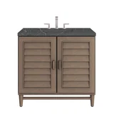 Portland 36" Single Vanity Whitewashed Walnut w/ 3 CM Parisien Bleu Silestone Top