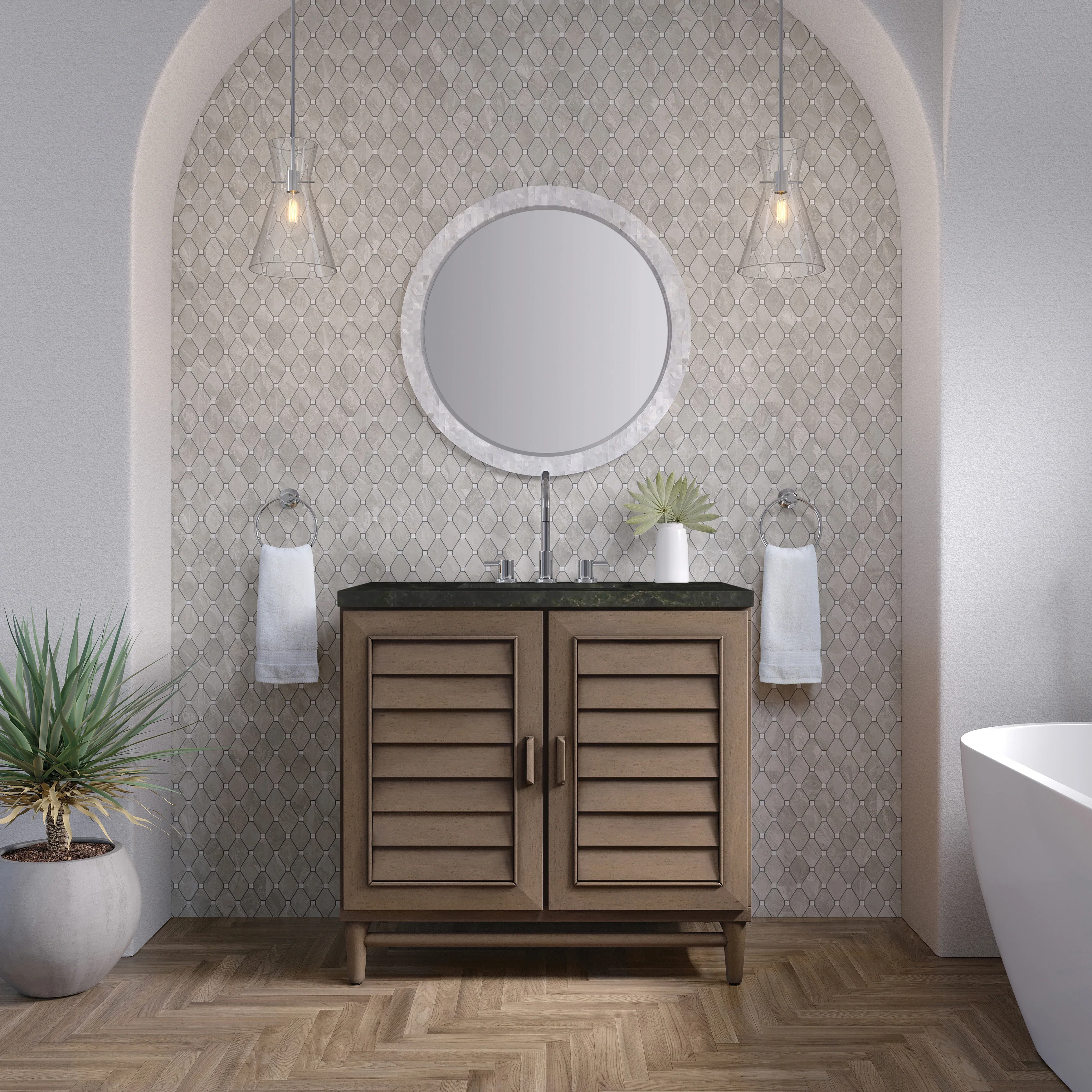 Portland 36" Single Vanity, Whitewashed Walnut, w/ 3 CM Phantome Eclos Top
