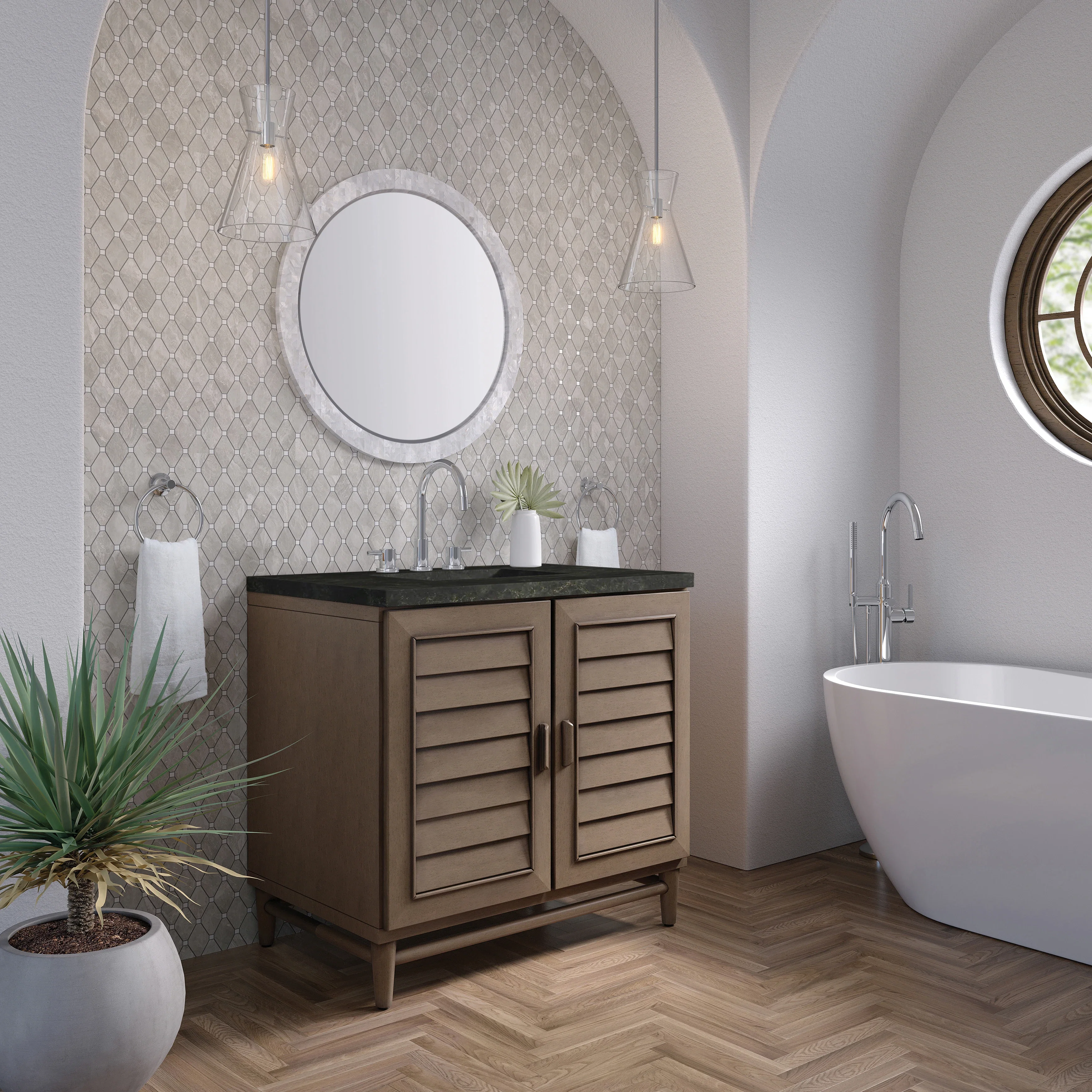 Portland 36" Single Vanity, Whitewashed Walnut, w/ 3 CM Phantome Eclos Top