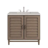 Portland 36" Single Vanity, Whitewashed Walnut, w/ 3 CM Siberian Silestone Top