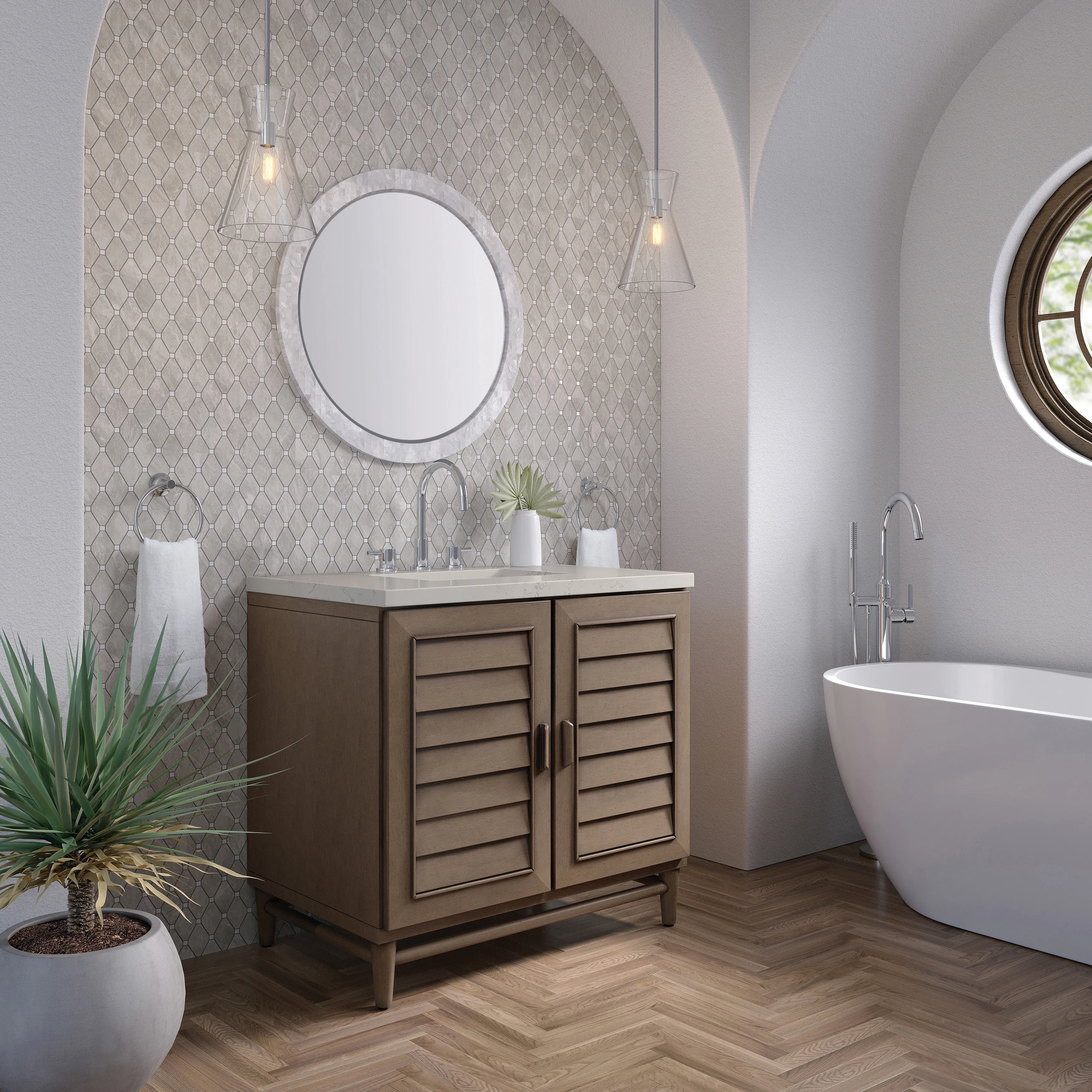 Portland 36" Single Vanity, Whitewashed Walnut, w/ 3 CM Siberian Silestone Top