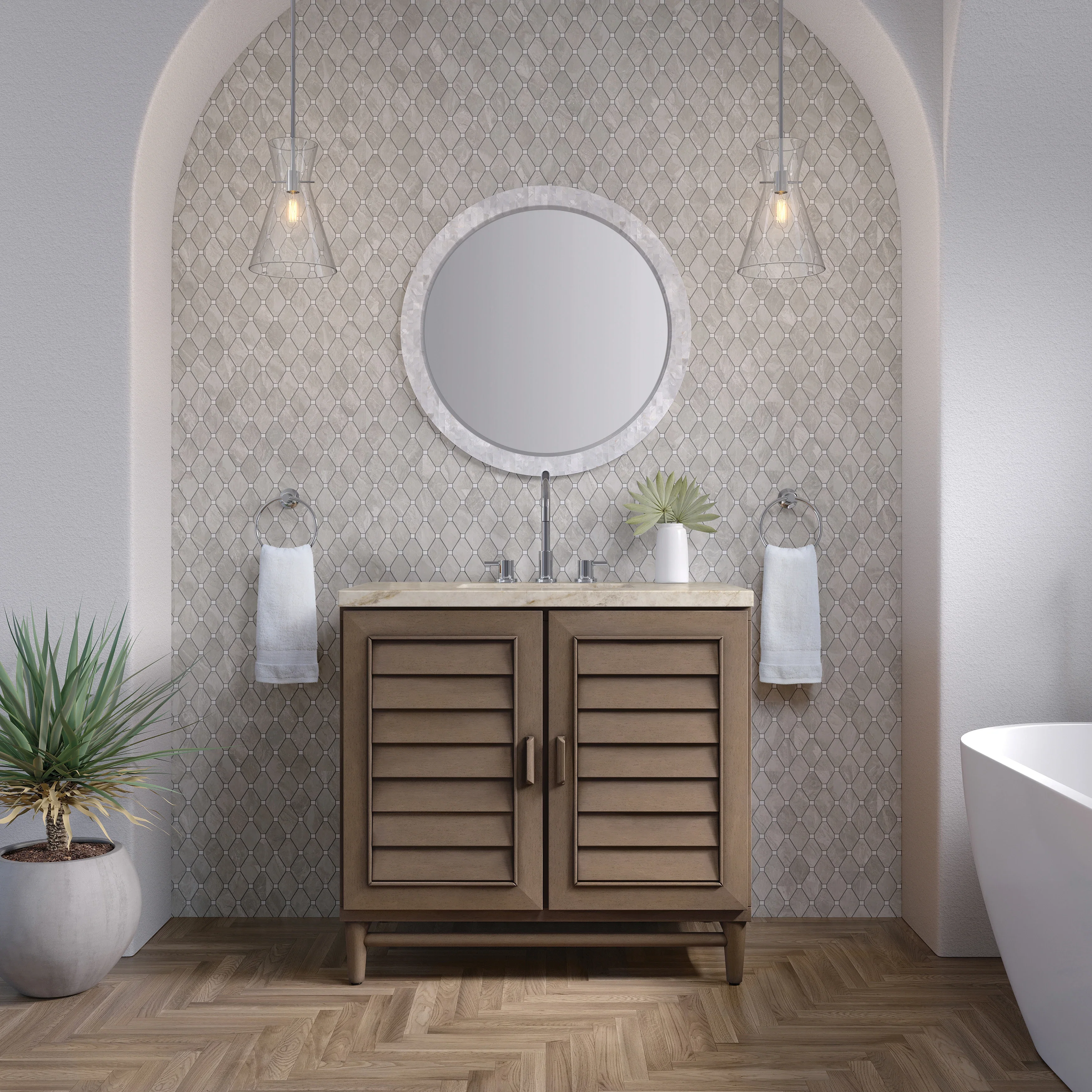 Portland 36" Single Vanity, Whitewashed Walnut, w/ 3 CM Tajnar Eclos Top