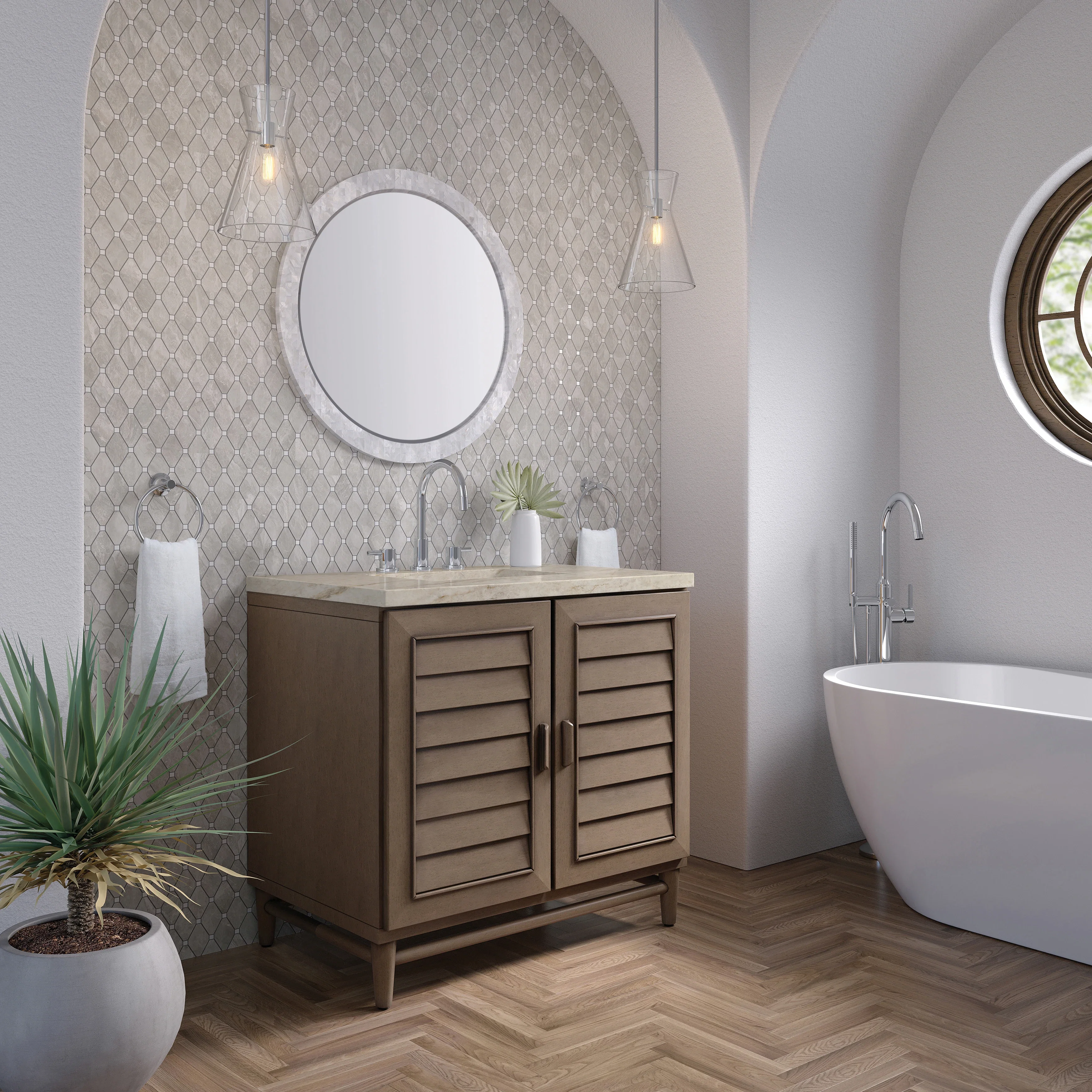 Portland 36" Single Vanity, Whitewashed Walnut, w/ 3 CM Tajnar Eclos Top