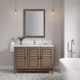 Portland 48" Single Vanity Whitewashed Walnut w/ Single Hole 3 CM White Zeus Silestone Top & Backsplash