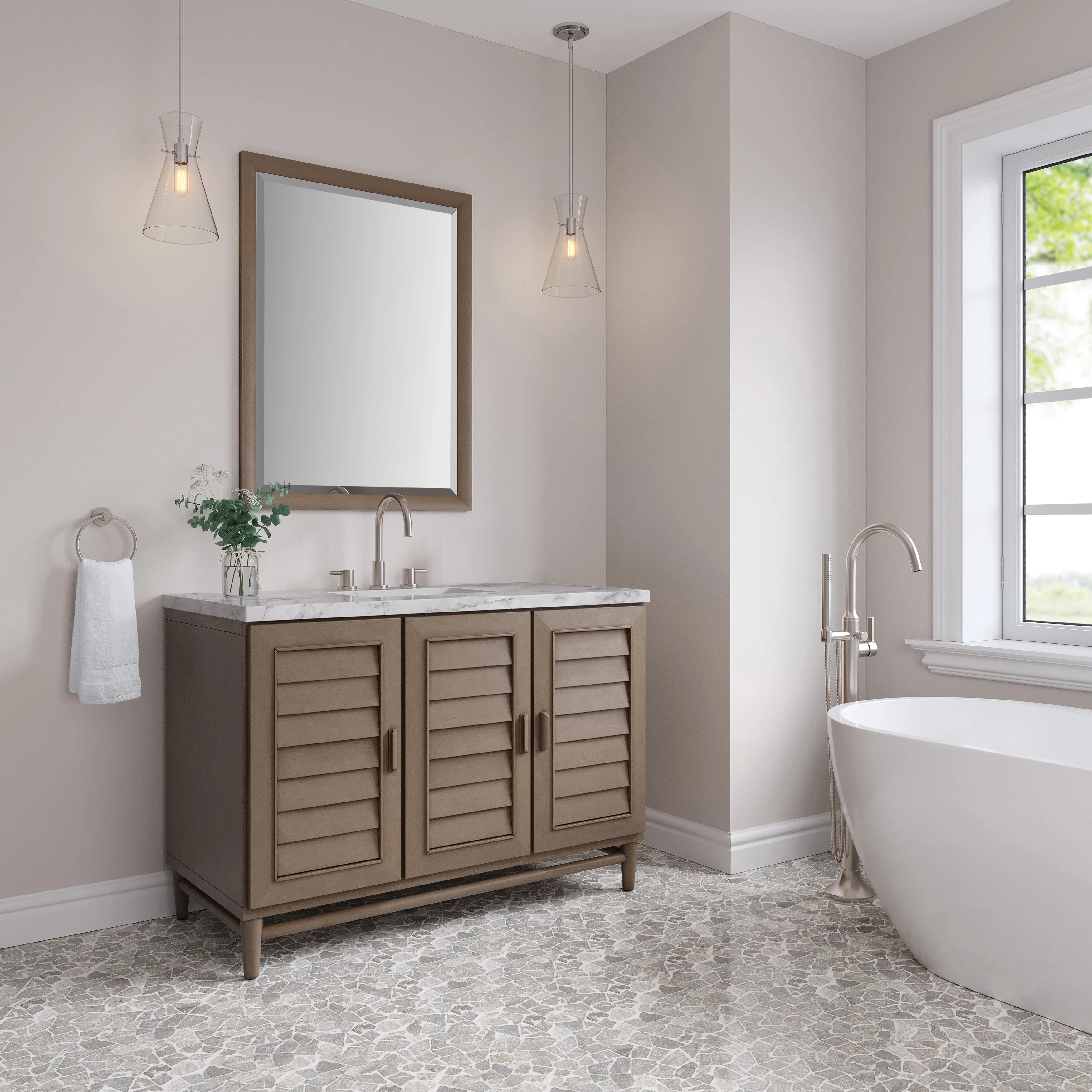 Portland 48" Single Vanity Whitewashed Walnut w/ 3 CM Carrara Marble Top