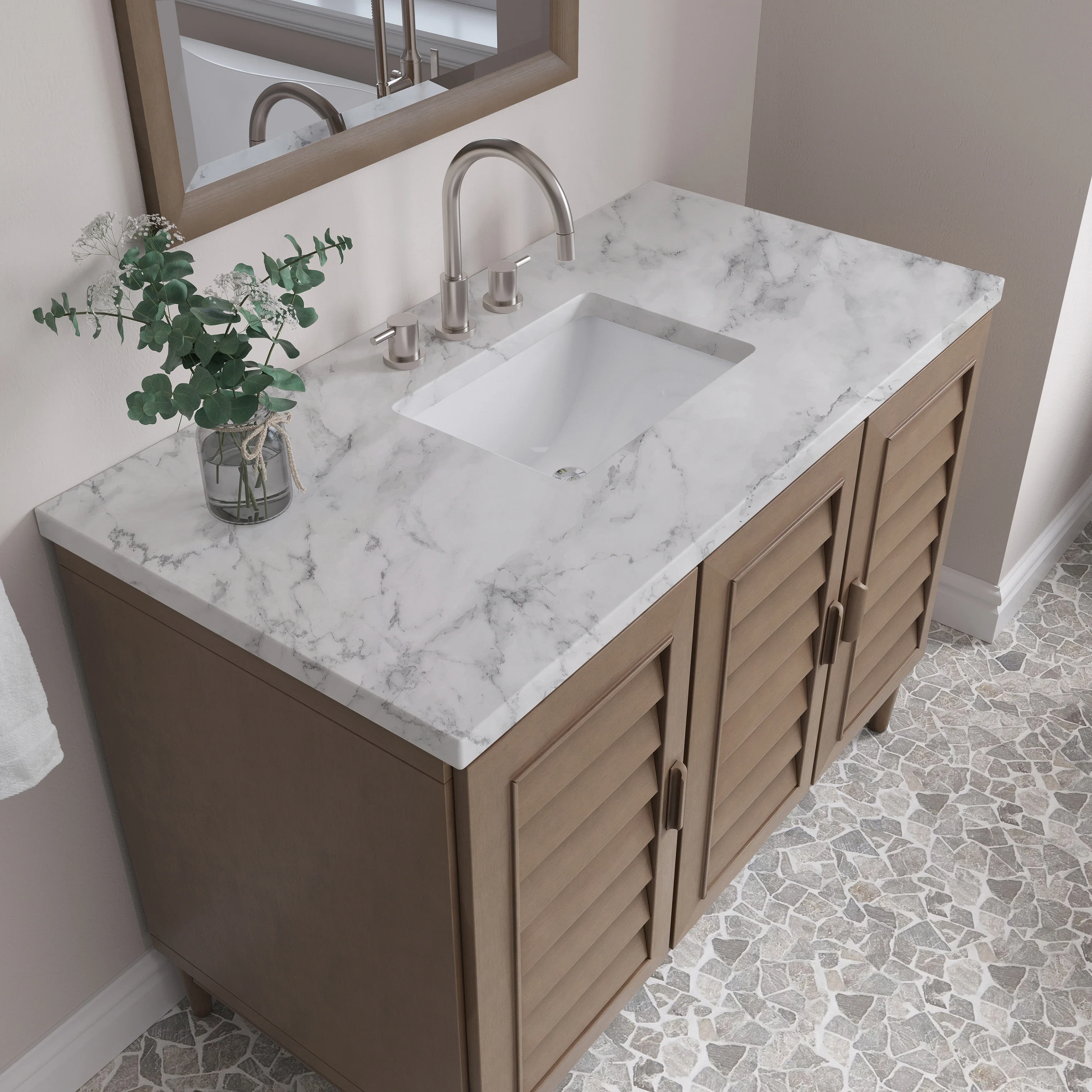Portland 48" Single Vanity Whitewashed Walnut w/ 3 CM Carrara Marble Top