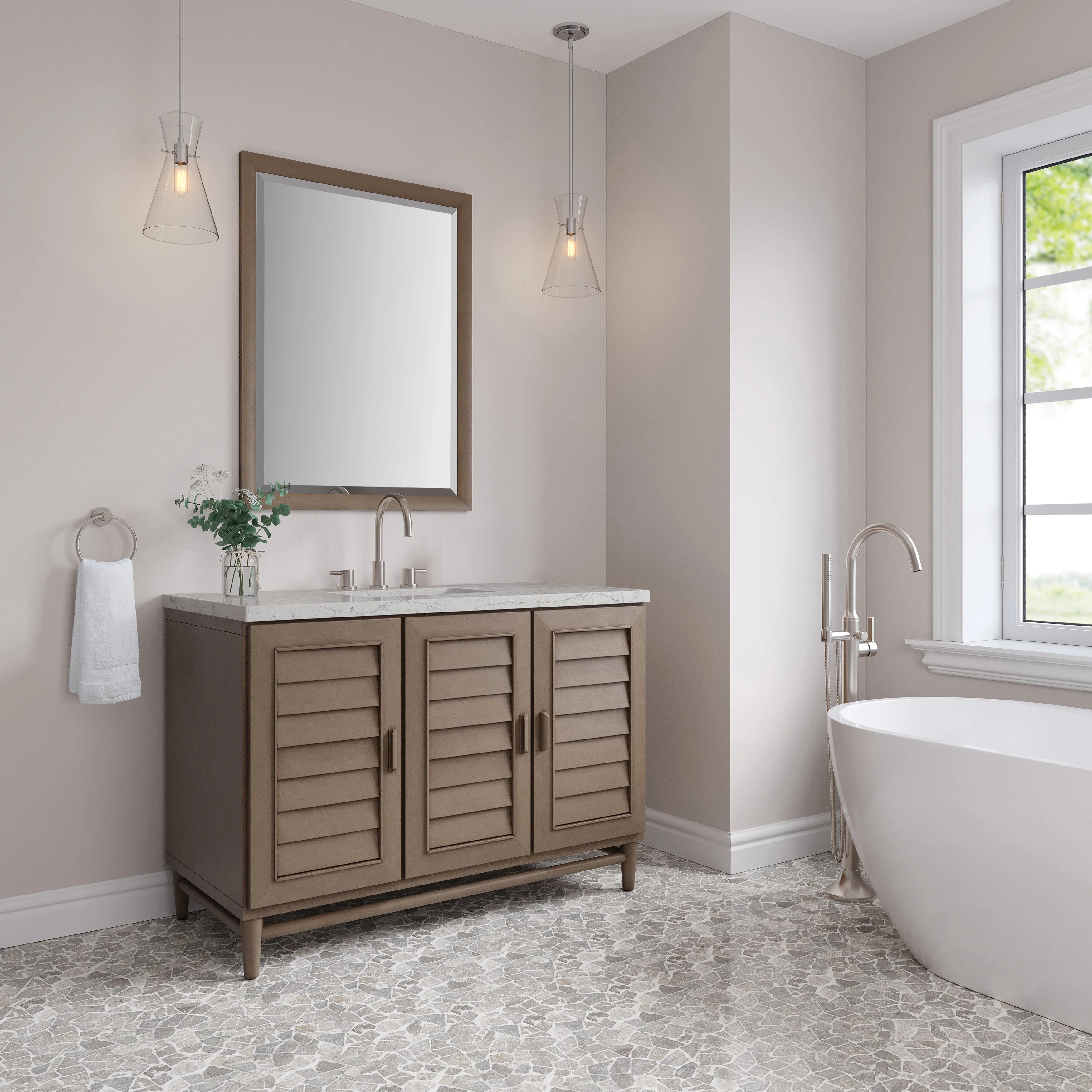 Portland 48" Single Vanity Whitewashed Walnut w/ 3 CM Eternal Jasmine Pearl Silestone Top
