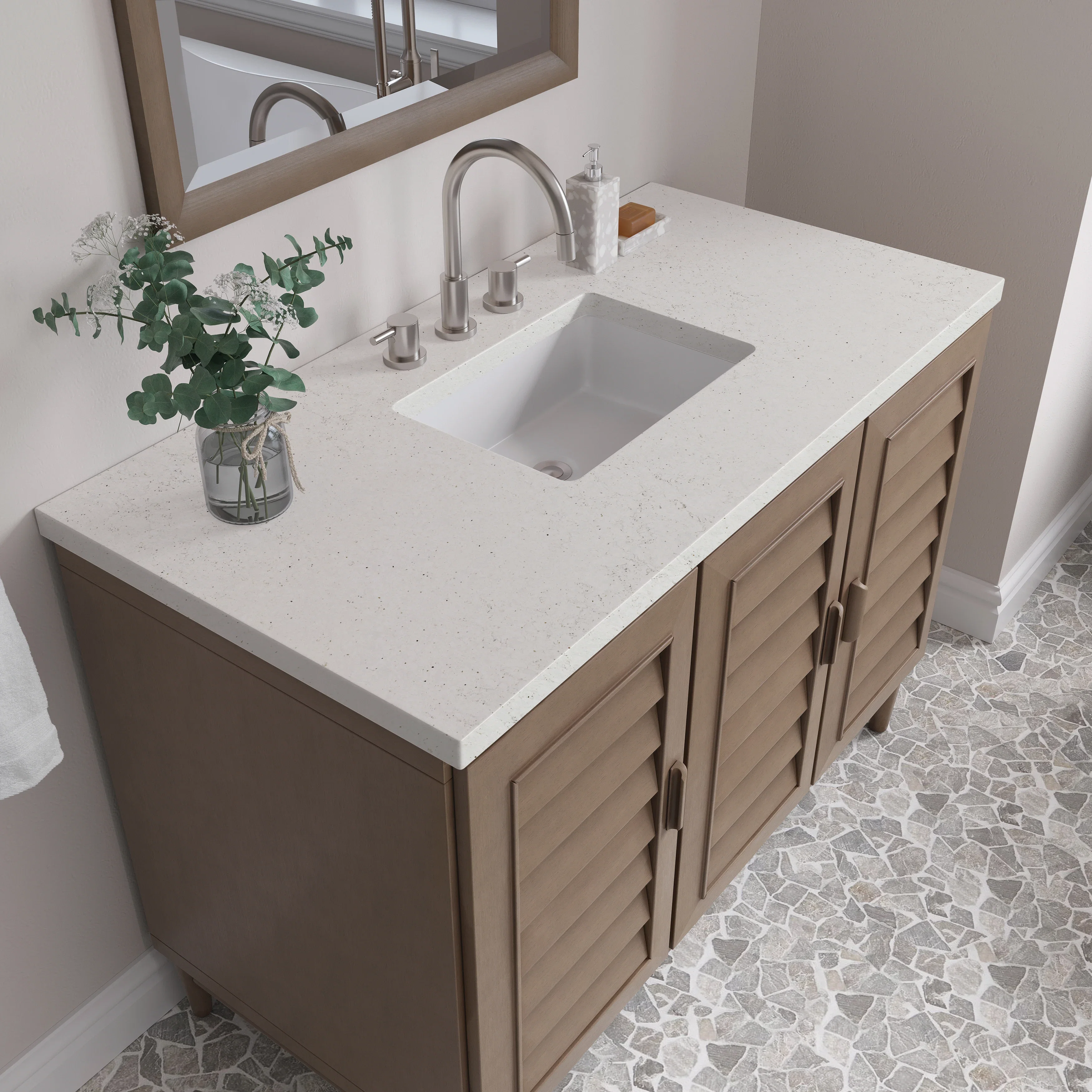Portland 48" Single Vanity Whitewashed Walnut w/ 3 CM Lime Delight Silestone Top