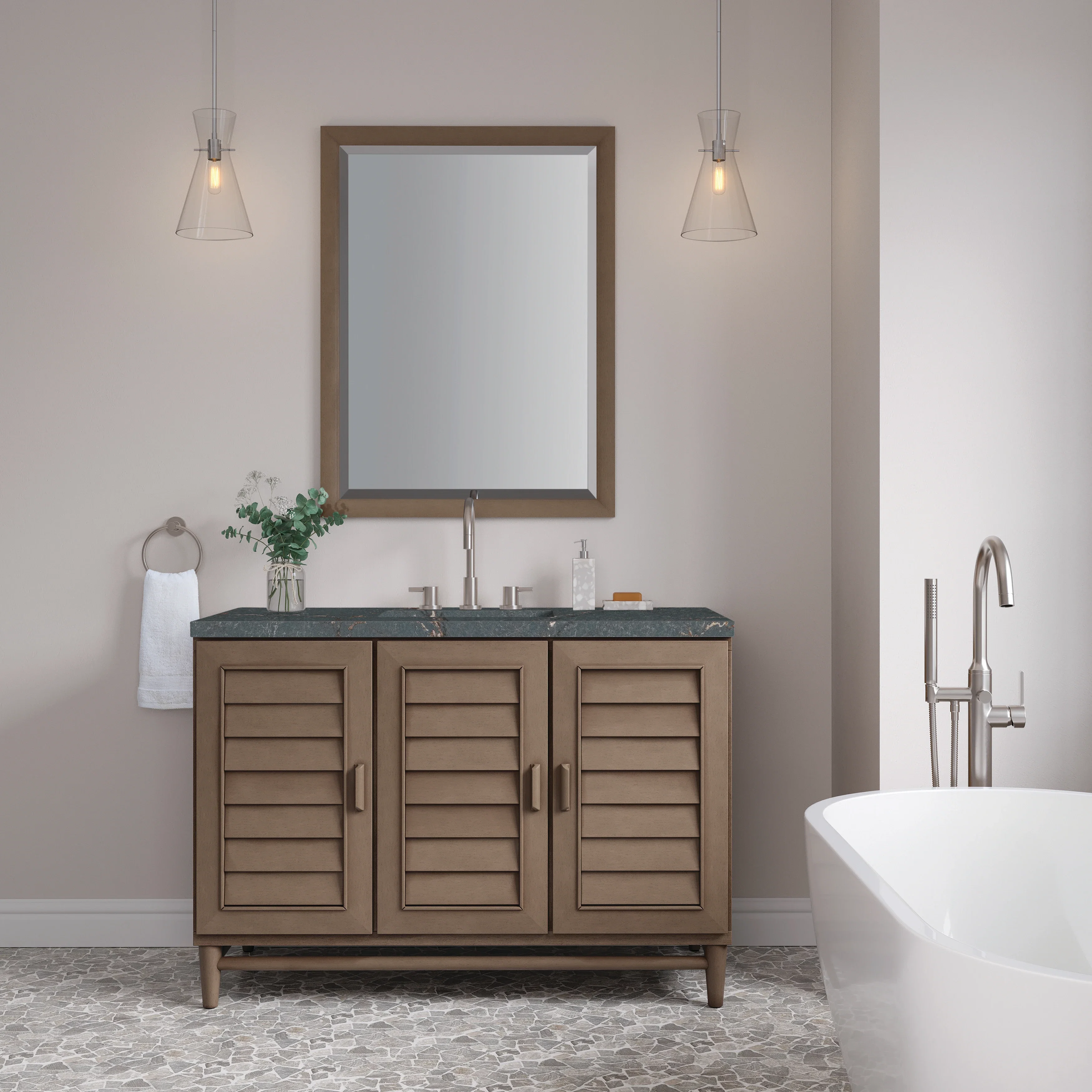 Portland 48" Single Vanity Whitewashed Walnut w/ 3 CM Parisien Bleu Silestone Top