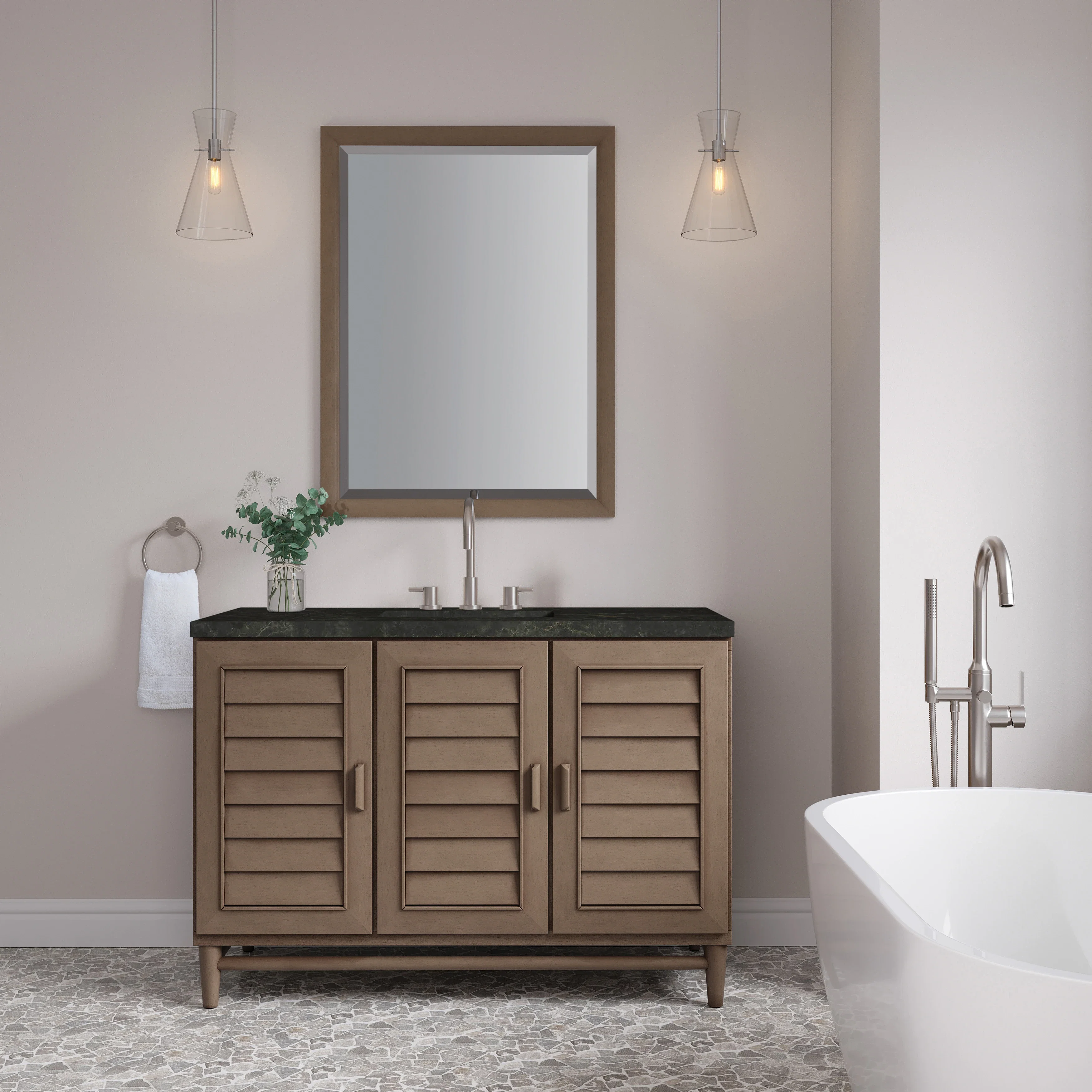 Portland 48" Single Vanity, Whitewashed Walnut, w/ 3 CM Phantome Eclos Top