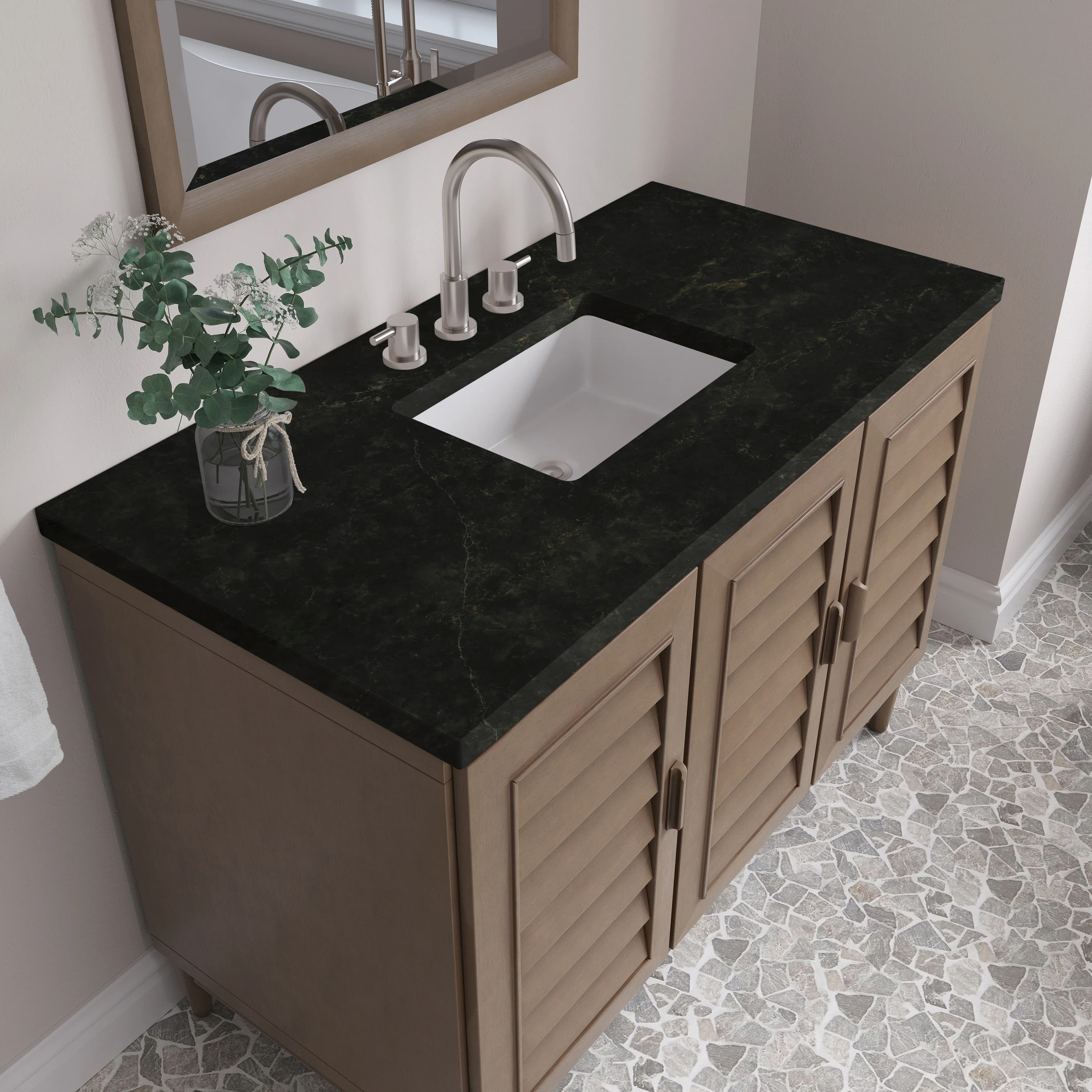 Portland 48" Single Vanity, Whitewashed Walnut, w/ 3 CM Phantome Eclos Top