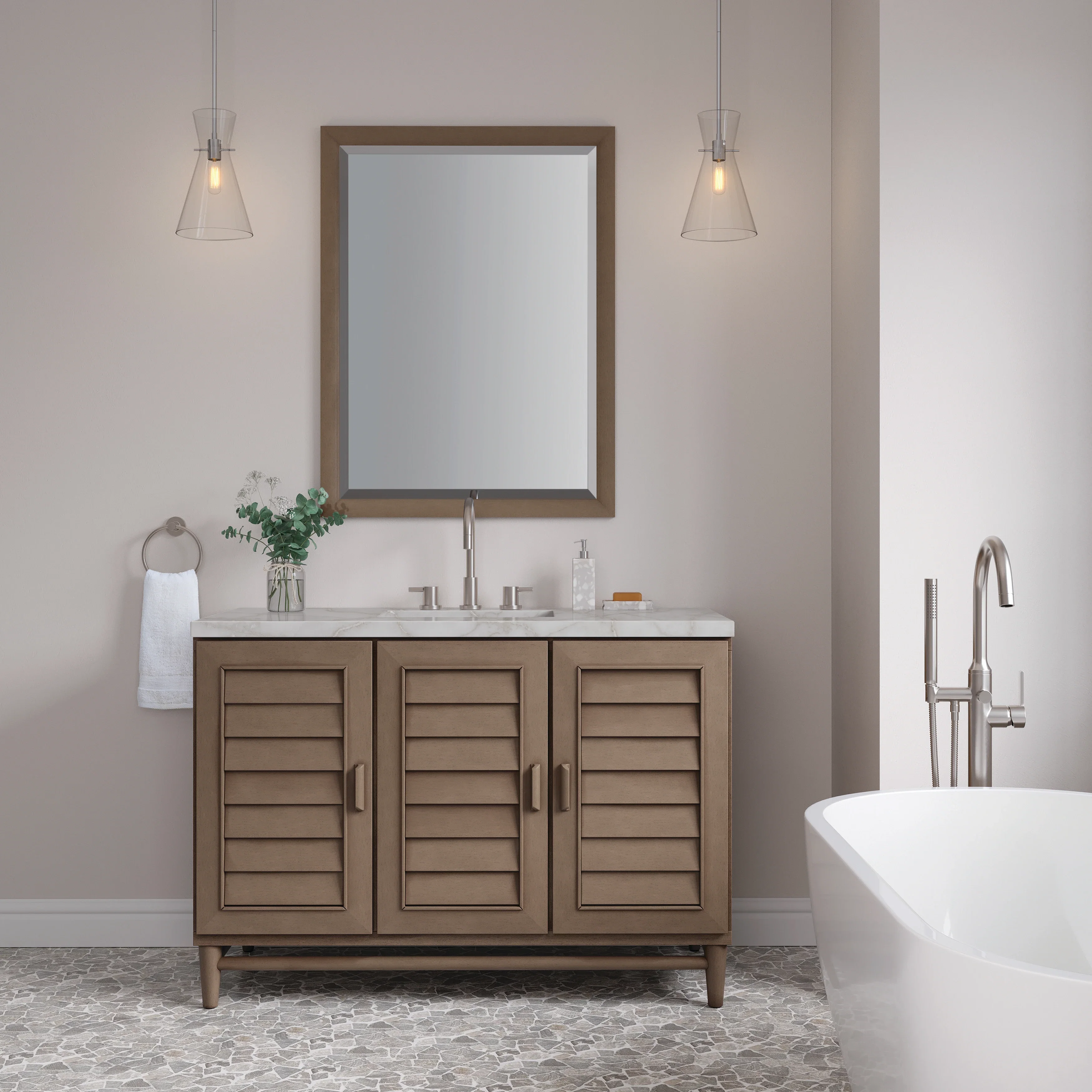 Portland 48" Single Vanity Whitewashed Walnut w/ 3 CM Victorian Silver Silestone Top