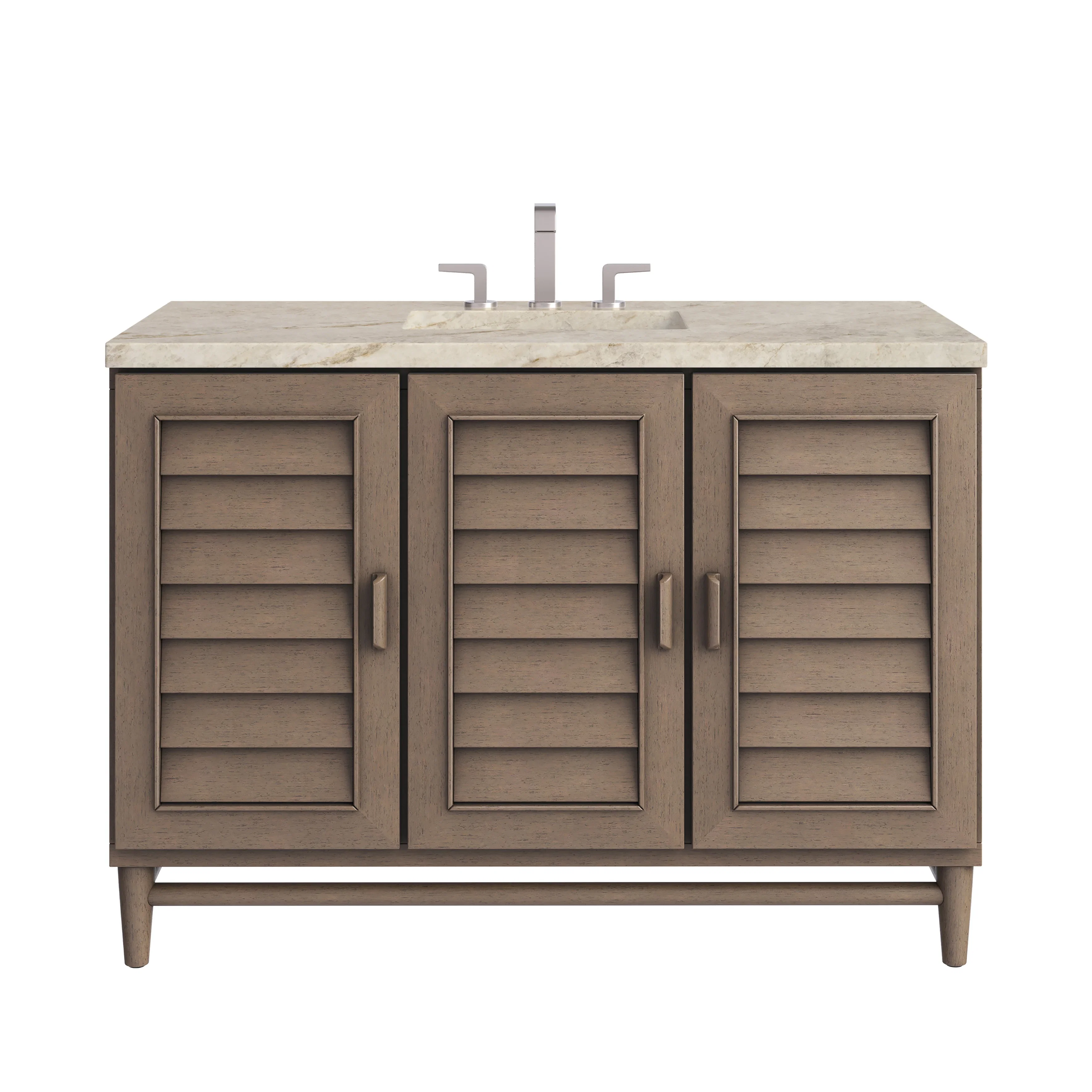 Portland 48" Single Vanity, Whitewashed Walnut, w/ 3 CM Tajnar Eclos Top w/FreePower Wireless Charger