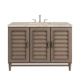 Portland 48" Single Vanity, Whitewashed Walnut, w/ 3 CM Tajnar Eclos Top w/FreePower Wireless Charger